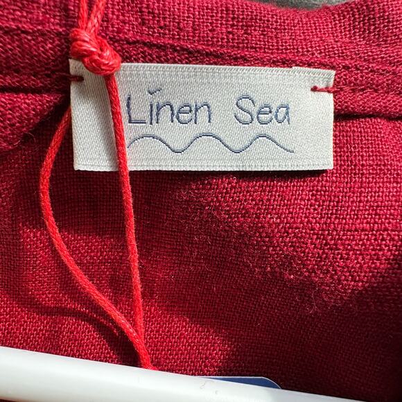 NWT Linen Sea Peter Pan Collar Blouse Long Sleeve Red Med - Picture 3 of 7